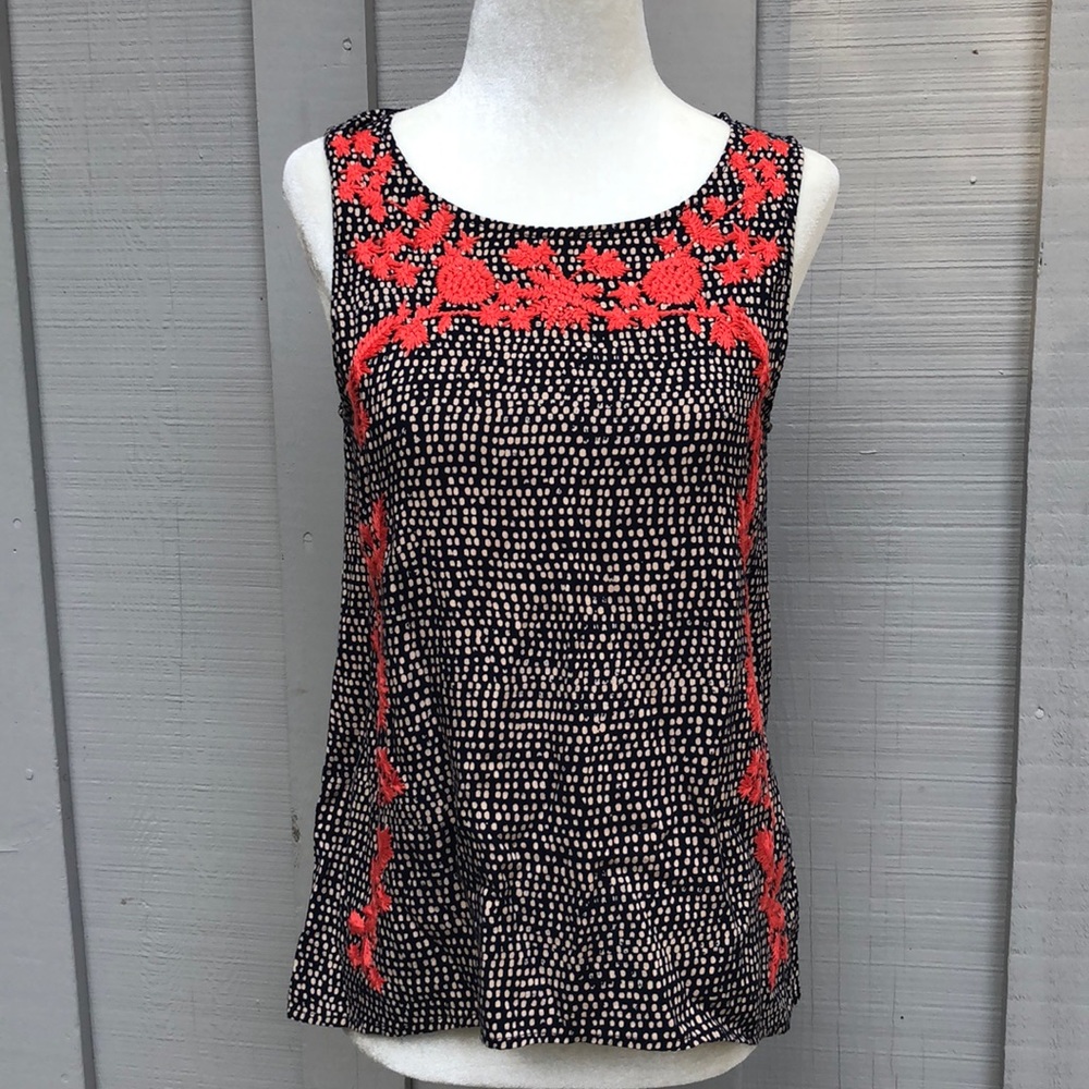 THML Embroidered Navy and White Sleeveless Top